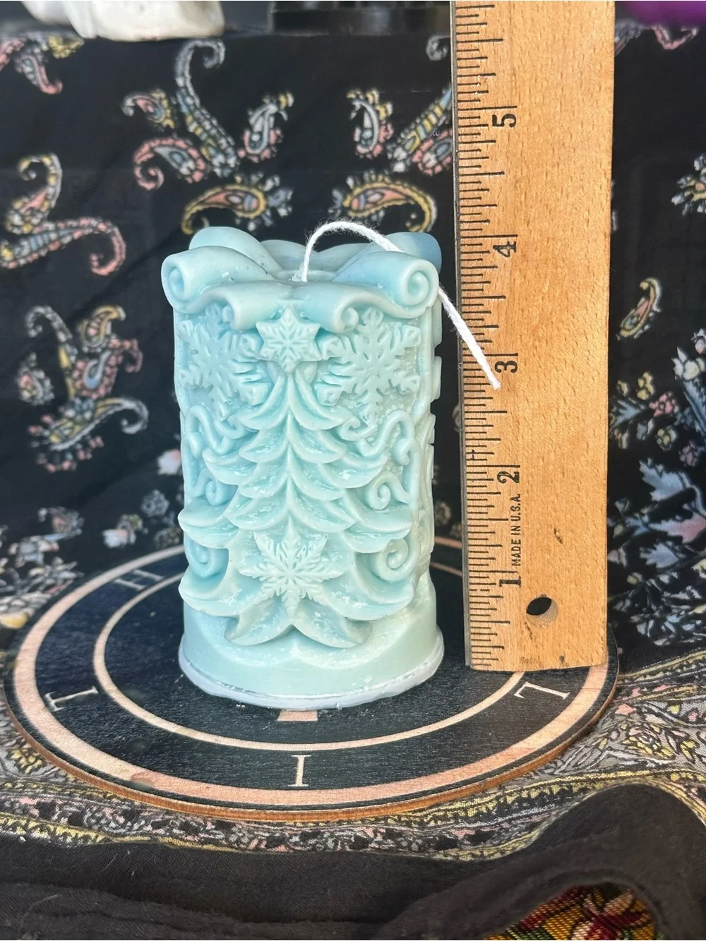 Icy Blue Winter Evergreen Pillar Candle